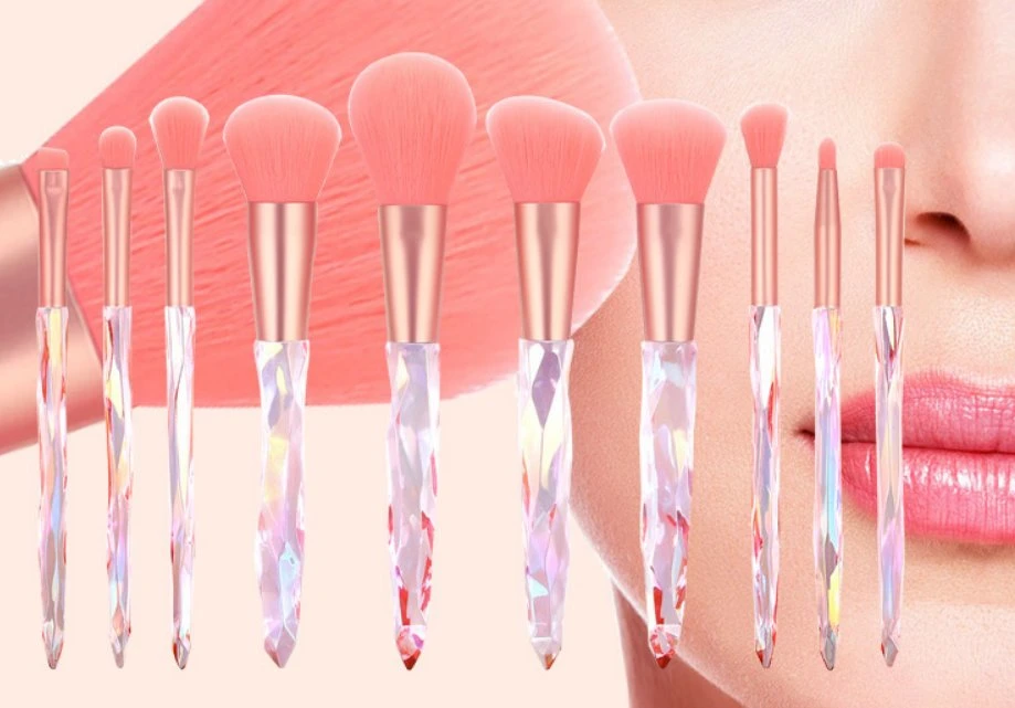 Fashion Crystal Handle Makeup Brush 10PCS Set Foundation Brush Eyeshadow Brush Vegan Cosmetics Kits