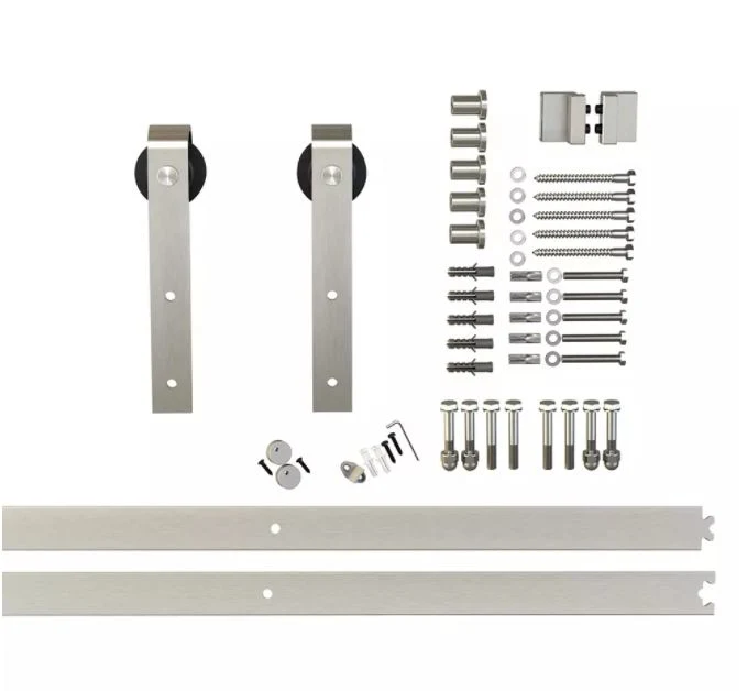 Sistema de deslizamiento de níquel latón antiguo granero doble derivación Bifold Kit de hardware de la puerta para interior Puerta de madera Monte el lado DIY vía Satin Nickle Accesorios