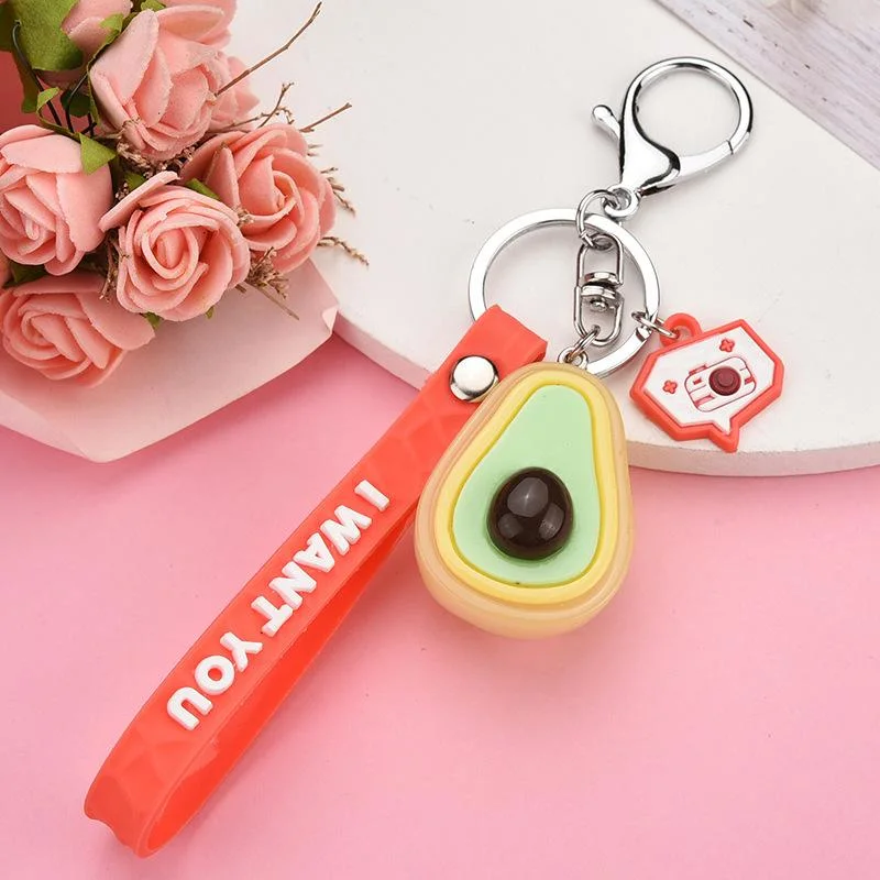3D PVC Keychains Custom Car Bag Accessories Cute Keychain Keyrings Luminous Avocado Fruit Key Chain