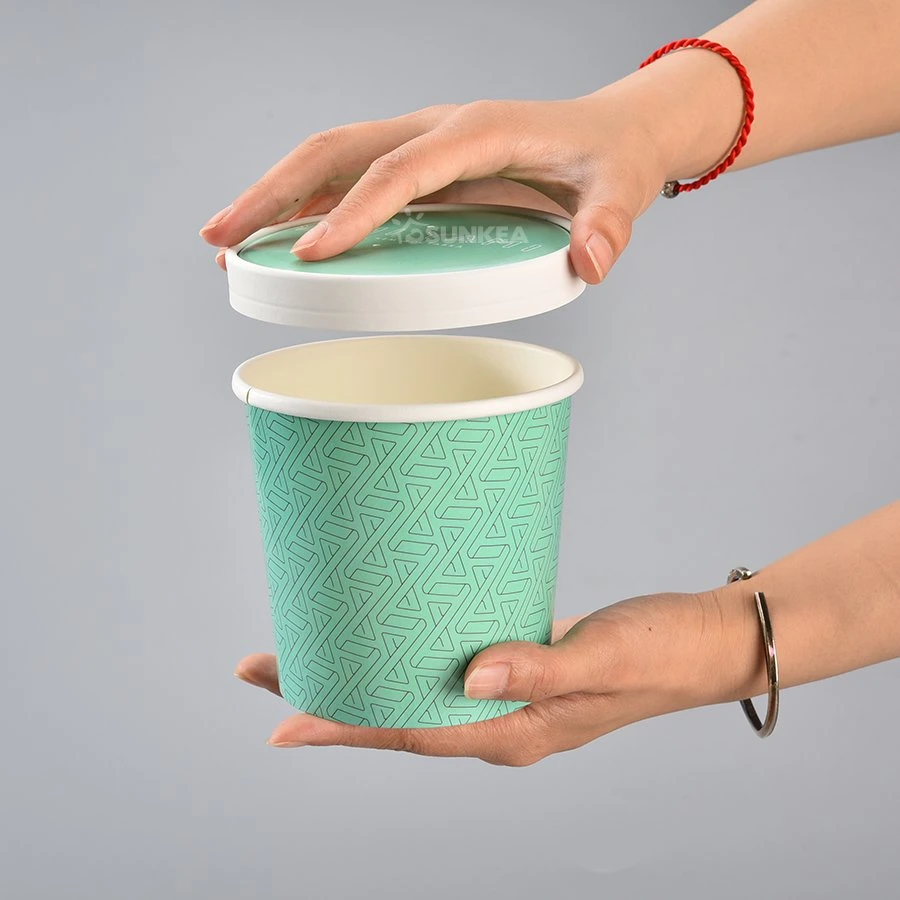 Takeaway Disposable Kraft White Soup Paper Cup with Paper Lid