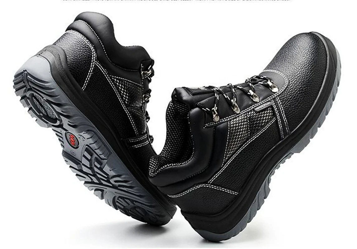 Black Leather PU Sole Safety Shoes Anti Static for Industrial