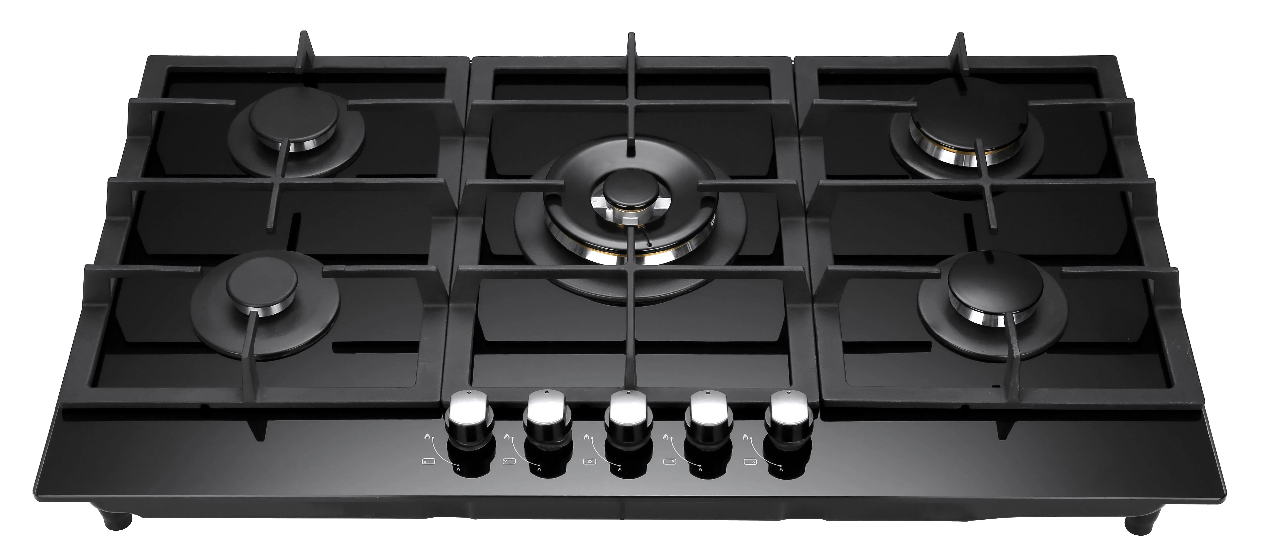 Cast Iron Pan Support Tempered Glass 5 Burner Gas Stove