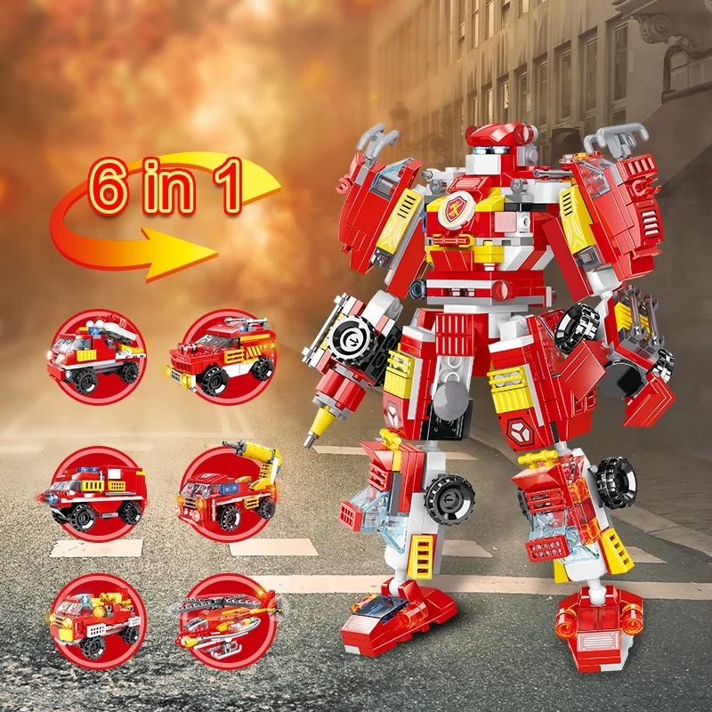 Woma Toys Marque Propre Étudiants Haute Qualité Prix Bas Blocs Petites Briques de Construction 6 en 1 Voiture de Secours Incendie Transformateur Modèle de Robot Ensemble Jouet Voiture Cadeaux de Noël