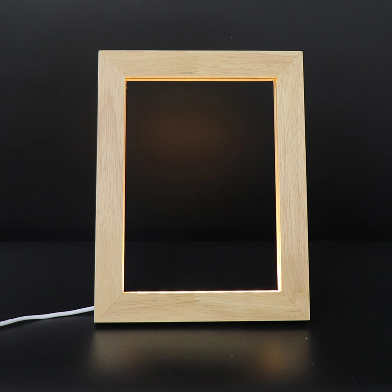 Wholesale/Supplier Dimmer Switch Oak Wooden LED Photo Frame USB Power Decorative Desk Table Lamp for Acrylic