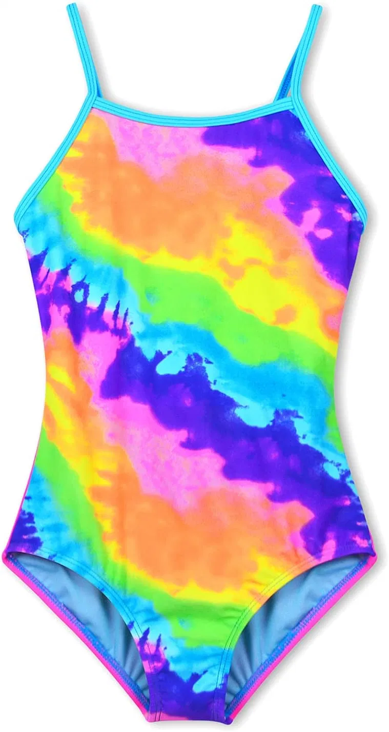 Girls One Piece Swimsuit Sport Tie Dye Backless Swimwear Bathing Suit