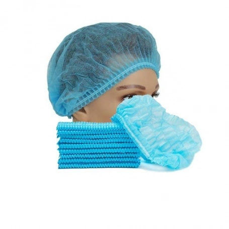 Lot de 100 couvre-têtes bleus de 24 po à capuchon en tissu bouffant jetable Filets à cheveux