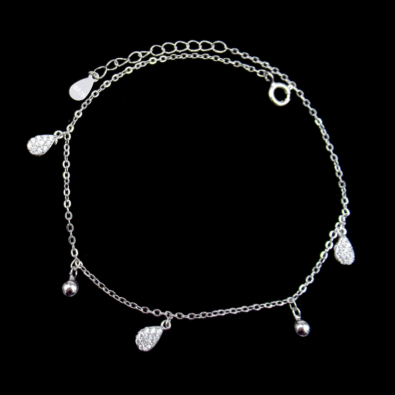 Fashion Four Leaf Clover Shaped Sterling Silver Cubic Zirconia Anklet for Lady Party