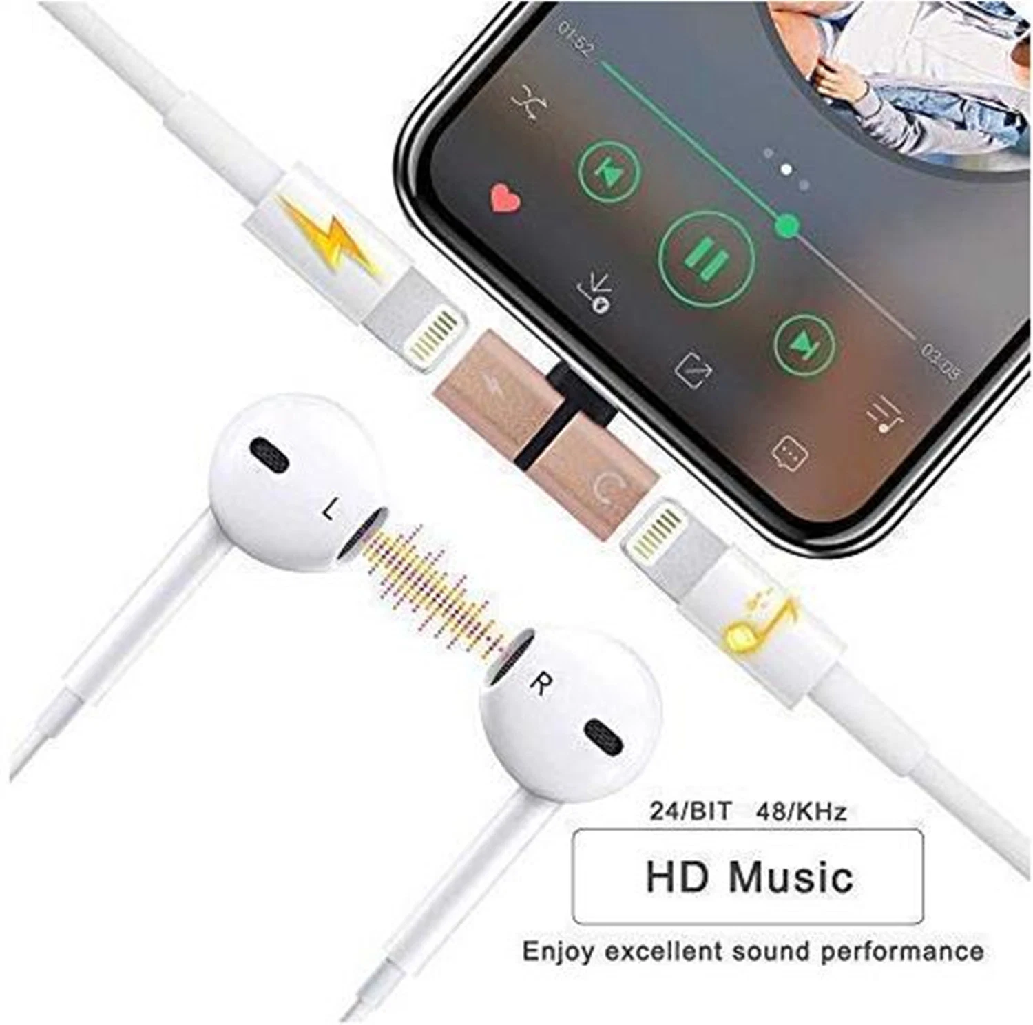 2 in 1 Dual Ports Splitter Adapter for iPhone Audio and Charge