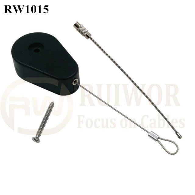 RW1015 Drop-Shaped Retractable Security Tether Plus Size Customizable Wire Rope Ring Catch