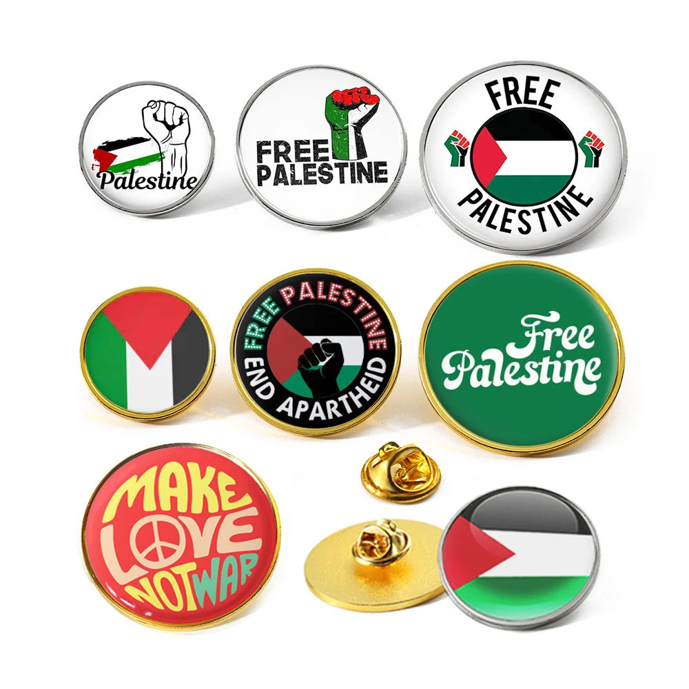 Metal Pins Direct Factory Custom Save Gaza Free Shape Round Free Palestine Badge Pin Enamel Palestine Flag Enamel Blank Epoxy Lapel Pin