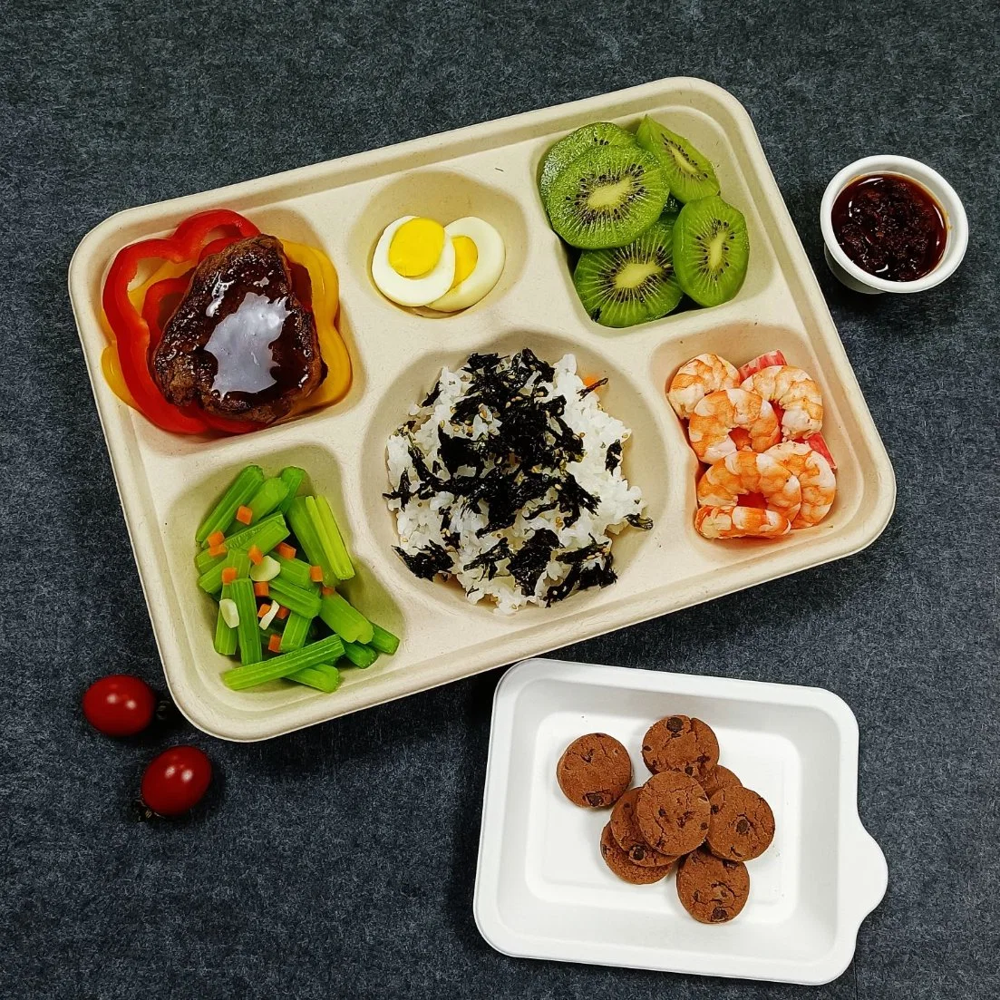 Biodegradable Takeaway Food Container Sugarcane Bagasse Disposable 4 Compartment Lunch Box with Lid