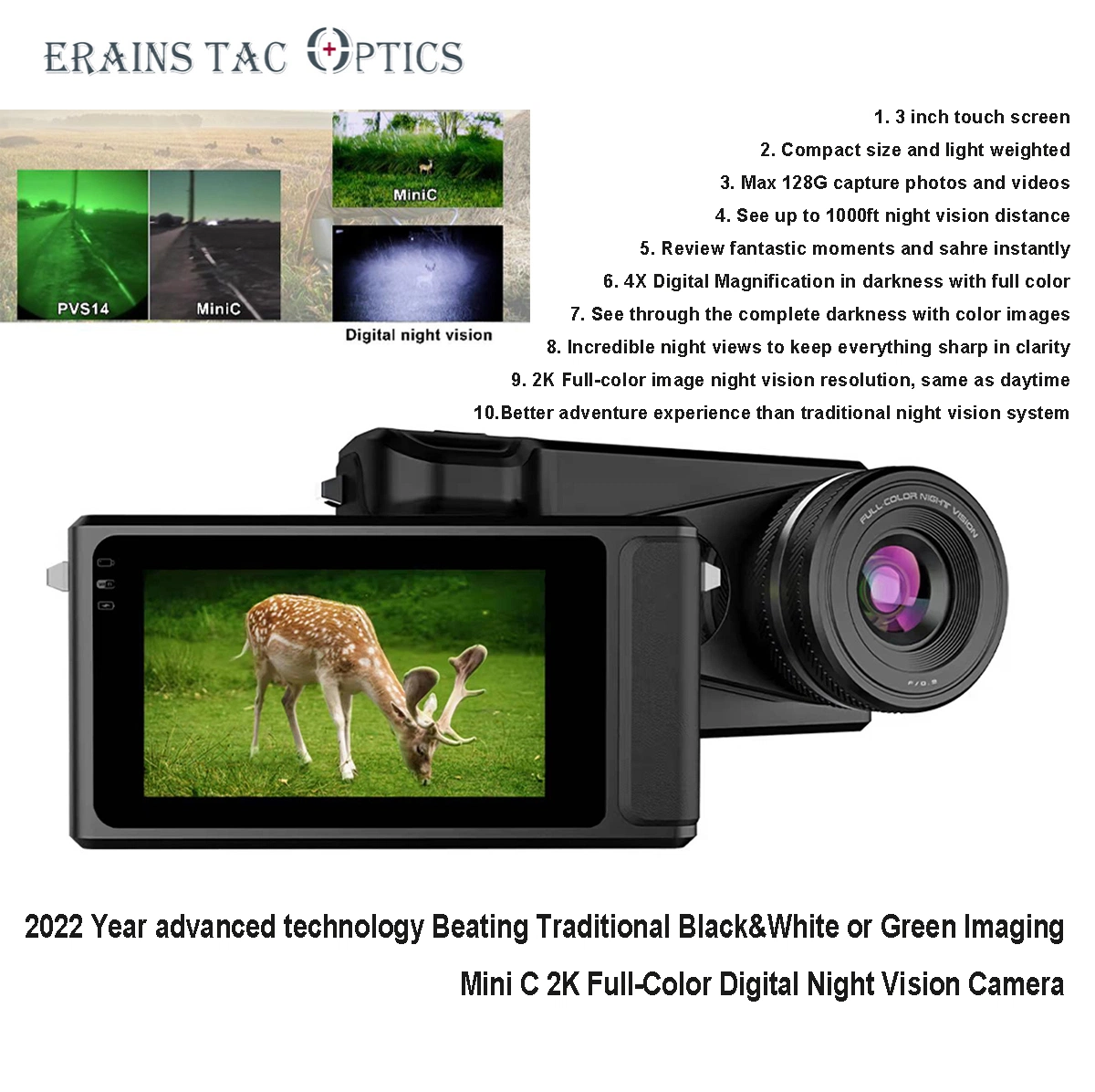 2022 Year Advanced CMOS Technology Beating Traditional Black&White Mini C 2K Full-Color Night Vision Camera