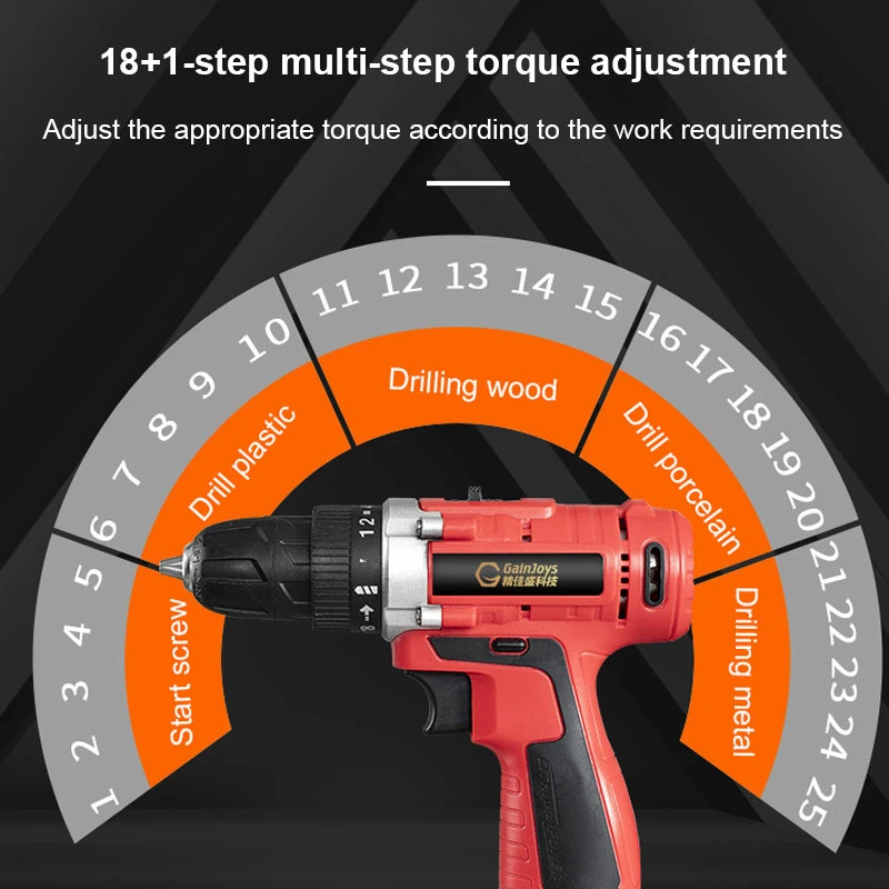 Batería de litio de 12V LED 20+1 de velocidad variable de ajuste 2 taladro de mano eléctrico