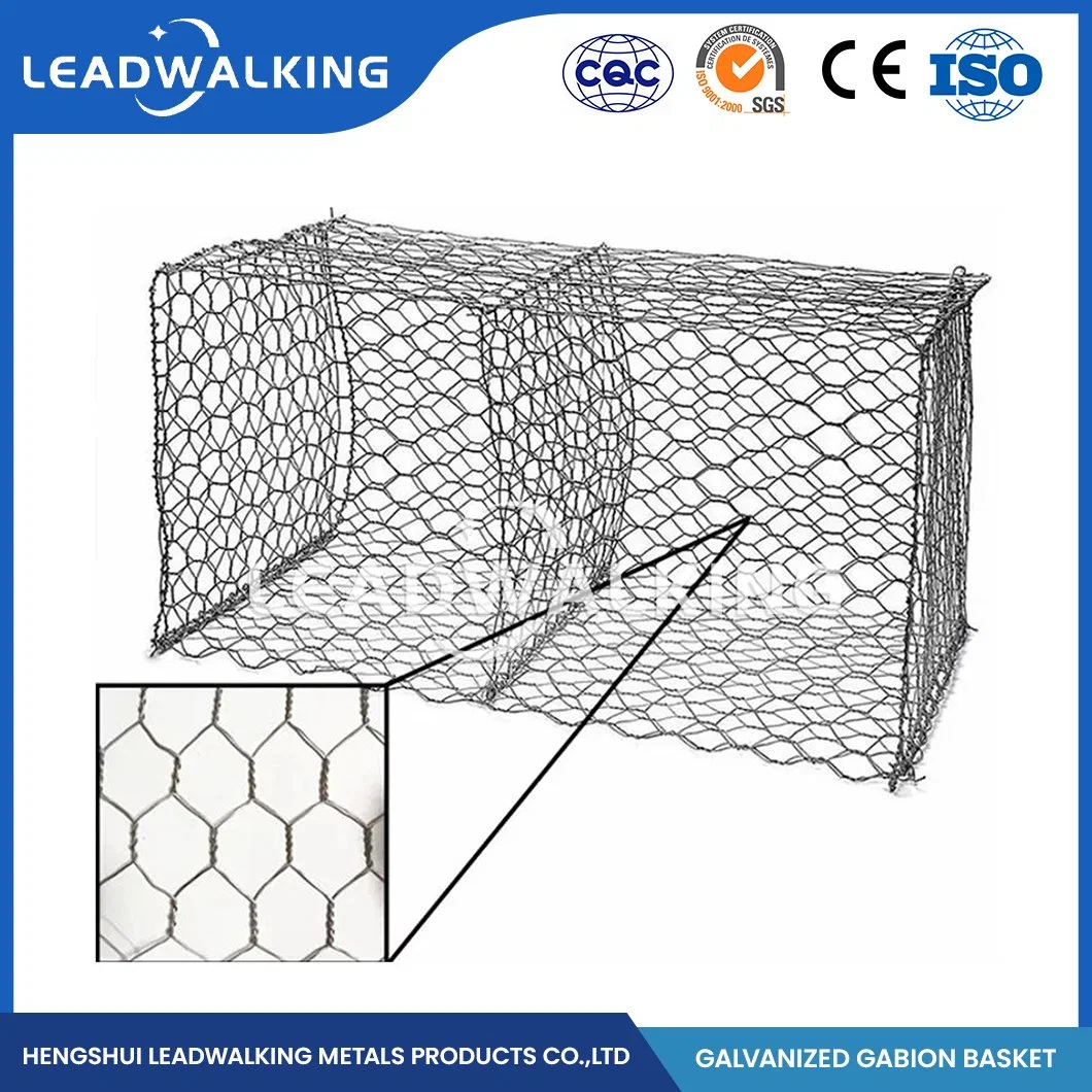 Leadسيرا على الأقدام 100X150 مم Mesh Gabion Bricoالمستودع المصنع الهندسة المدنية السباحة الساخنة سلة غابوني المجلفنة الصين 4.0*1.0*1.0 حجم مغلفن Gabion Inox