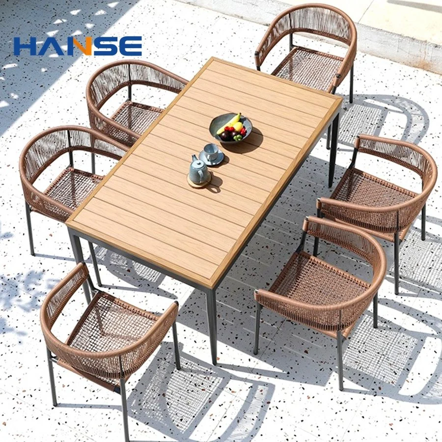 Elegante restaurante jardín de mimbre mimbre Muebles de jardín mesas y sillas juego de comedor al aire libre