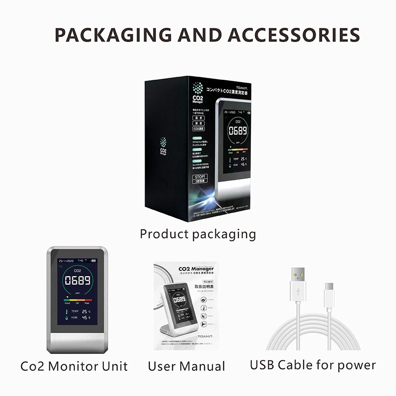 Air Quality CO2 Test Carbon Dioxide Meter Gas Detector Temperature Humidity Type-C Recharge CO2 Monitor Sensor CO2 Detection