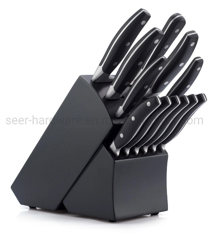 12PCS Plastic Handle Kitchen Knife Set with Wooden Block (SE-B16)