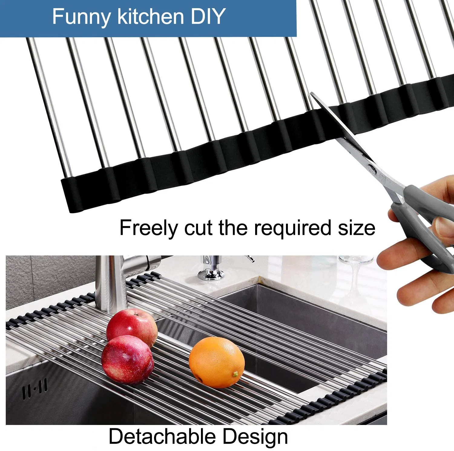 Aquacubic Multipurpose Roll up Dish Drainer Over The Sink, Fold up Rolling Dish Drying Rack 304 Stainless Steel