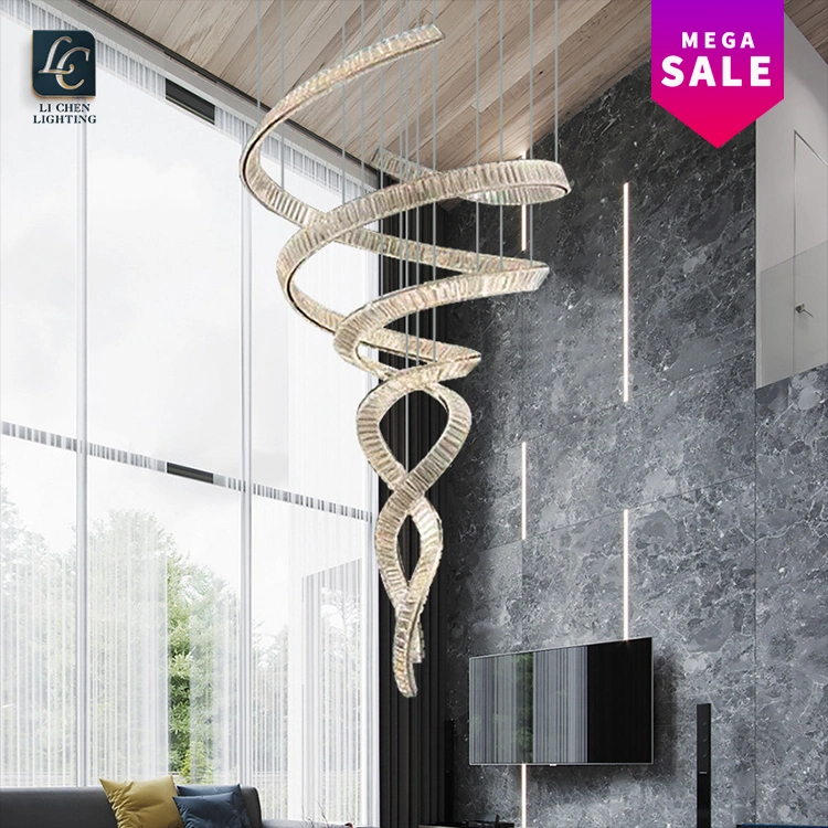 Indoor Decoration Hotel Villa Mall Staircase Large Luxury Custom LED Crystal Chandelier