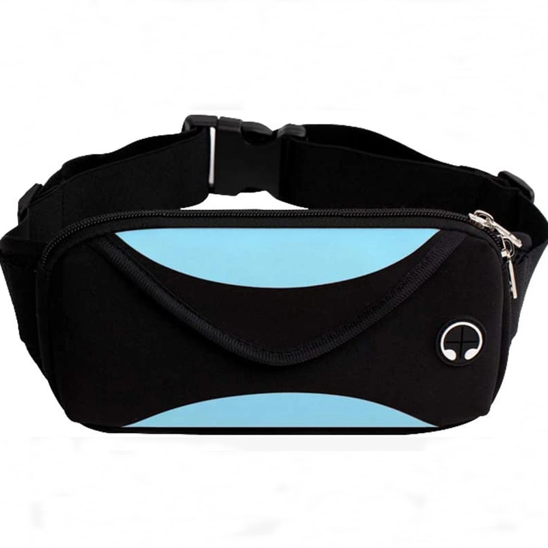 Neopreno impermeable Senderismo Ciclismo girando el Hip Hop de la correa de corredores de bolsa de cintura deporte orificio auricular Material conducción Fanny Pack