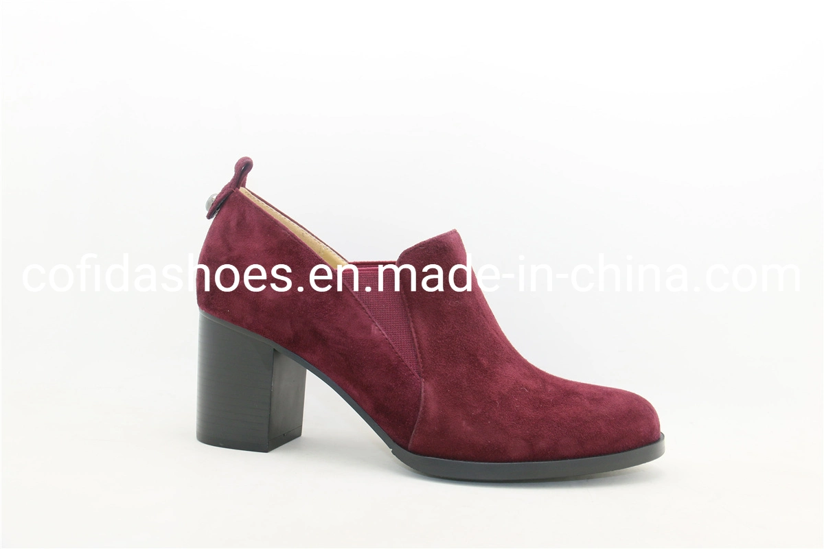 New Comfort Block High Heel Leather Women Shoe