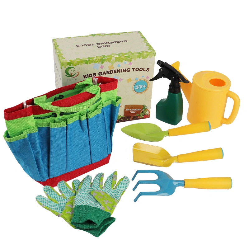 Children Garden Planting Tools Set for Kids Outdoor Gardening Toys with Bag Watering Can Shovel Rake Trowel Baby