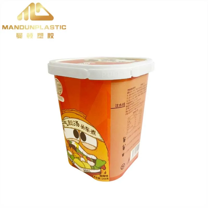 Custom Recyclable in Mold Labeling 580ml PP Plastic Instant Noodles Iml Food Container with Lid