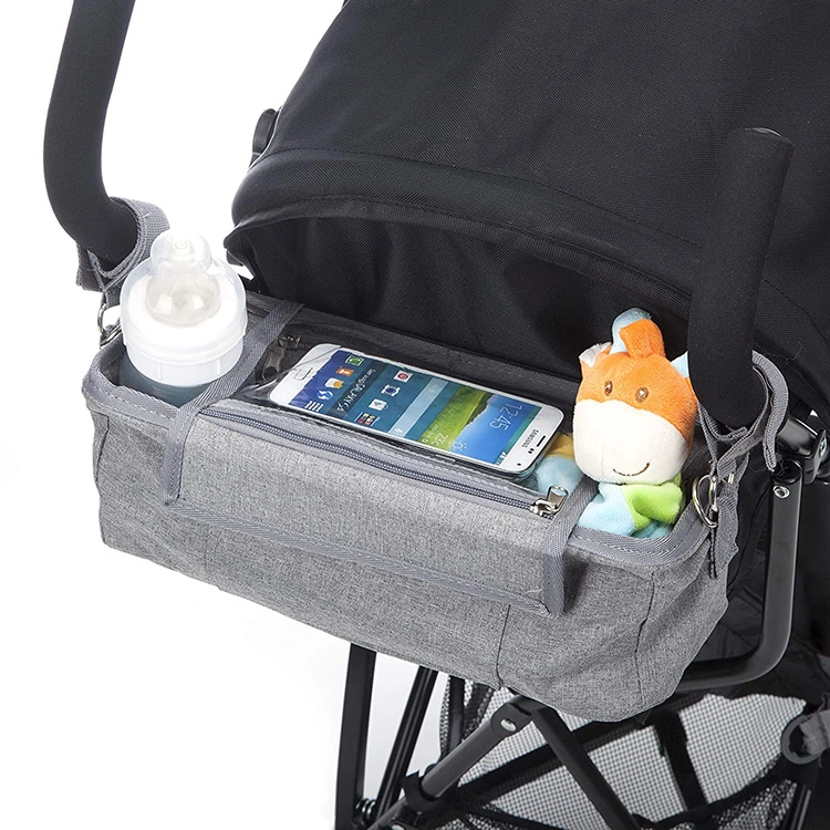 Sac de rangement Multifuctional Mommy Diaper poussette Organiseur avec porte-bouteille d'alimentation et de voir au travers de poche pour téléphone en PVC