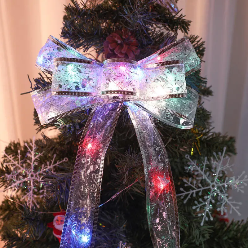 Creative Holiday Gift Bow Decoration Christmas Ribbon LED Battery Box String Light