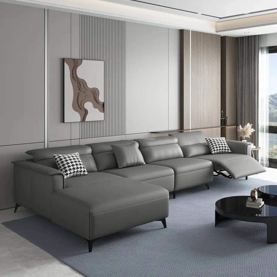 Nuevo diseño Hogar Mobiliario de sala de estar moderno y lujoso sofá 1 2 3 asientos Sofás de cuero metálico