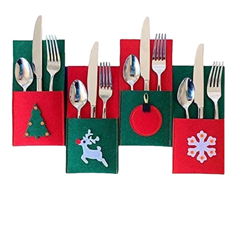 Kitchen Supplies Christmas Silver Cutlery Paper Towel Organizer Felt Cover Table Top Decoration Creative Napkin Candy Organizer