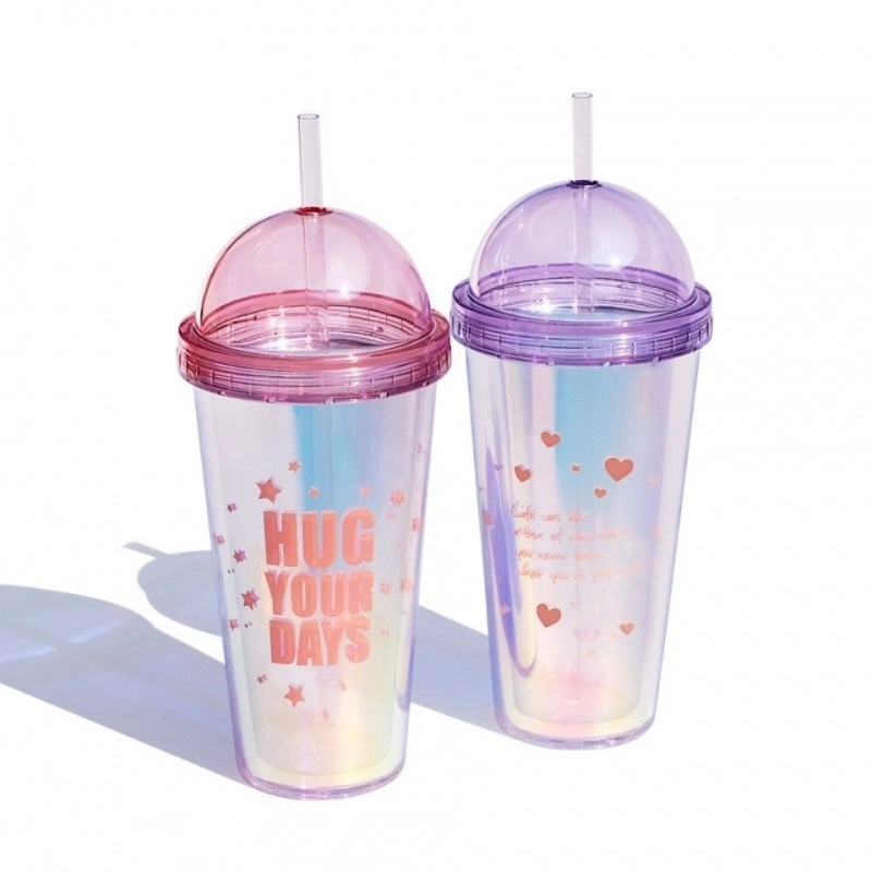 Wholesale/Supplier Double Wall Plastic Tumblers with Lids and Straws Reusable Unicorn Plastic Water Bottle Coffee Cup LED Light Cup