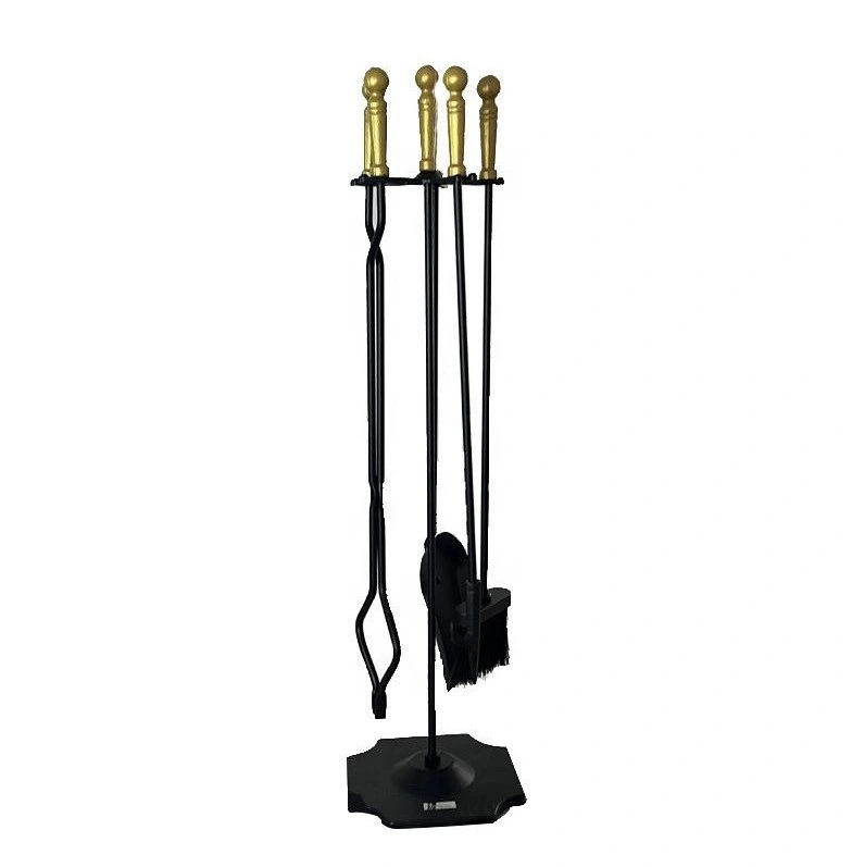 Hierro fundido de oro 5 piezas Interior exterior Set chimenea de madera Accesorios Herramientas del kit