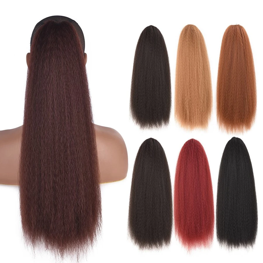 22'' Long Synthetic Hair Bun Yaki Kinky Straight Ponytail Extension