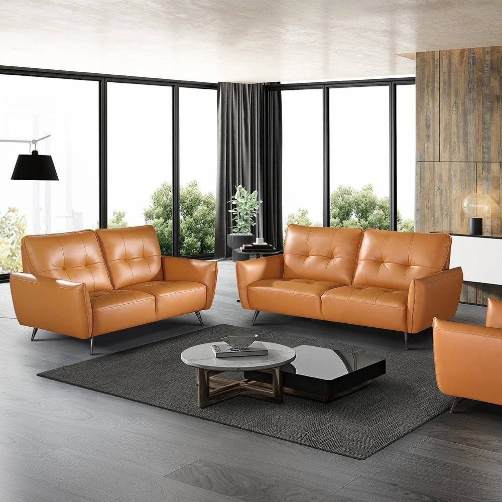 Sofá de couro seccional de conjunto de sofá de madeira para sala de estar moderna e residencial por atacado.