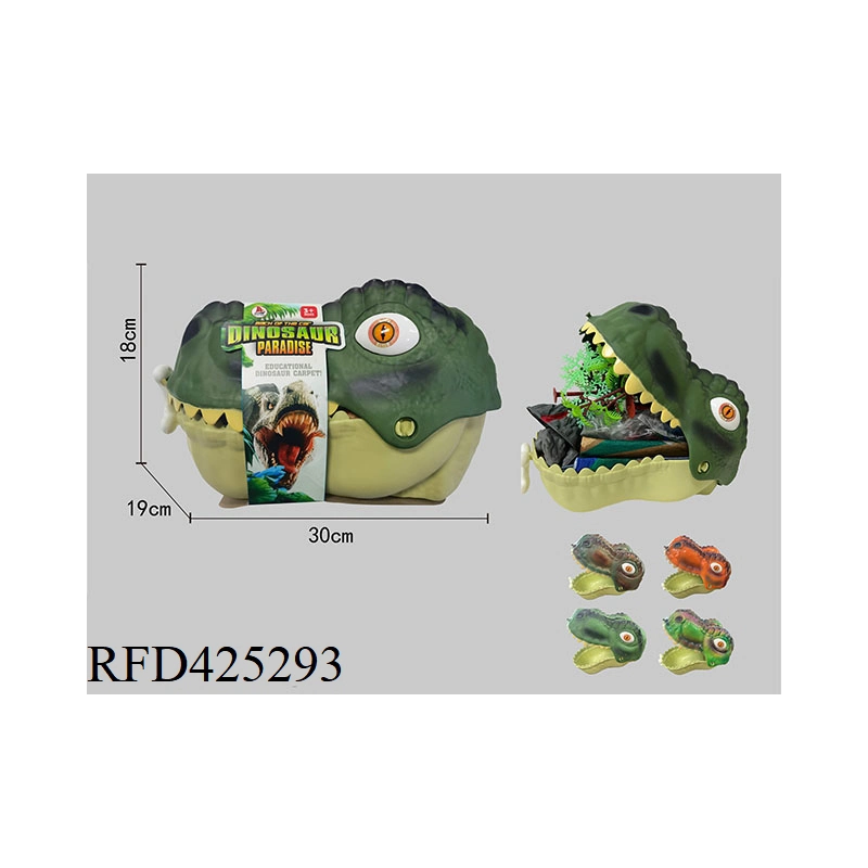 Plastic Mini 3D Dinosaur Toys Set Simulación escena Mat Dinosaur Caja de almacenamiento de la cabeza