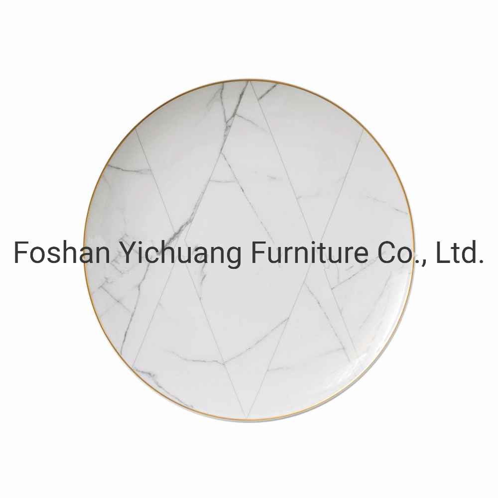 Hyc-Plp03 Nordic Simple Creative Wedding Hotel White Bone China Dinner Plate with Marble Pattern and Gold Boarder