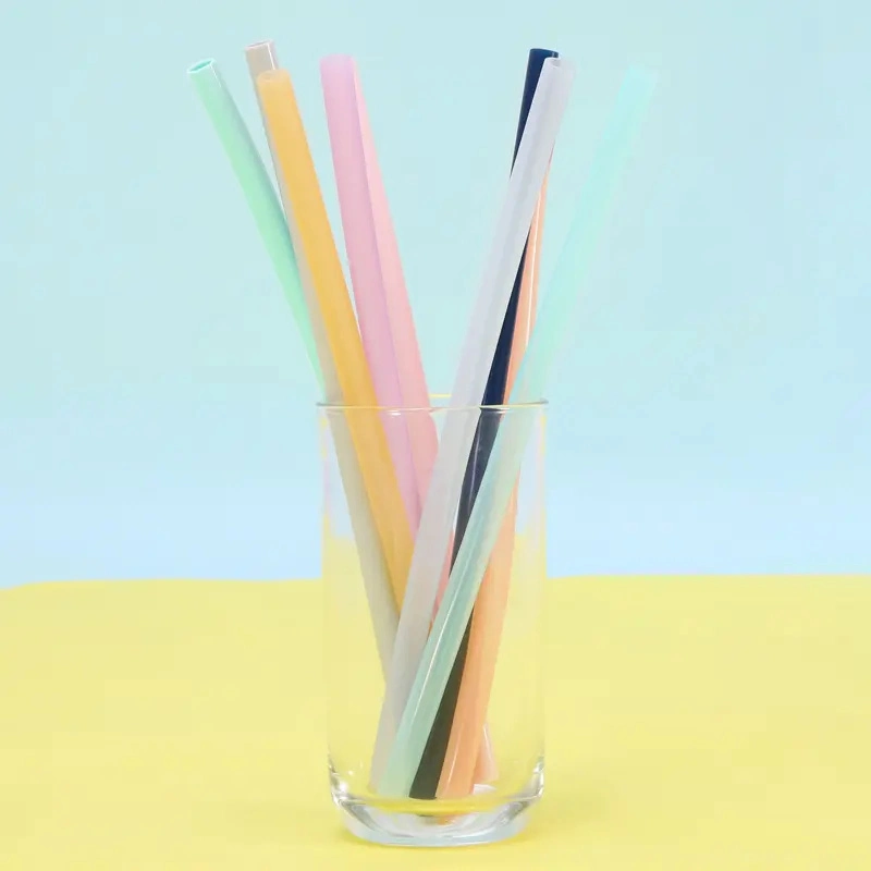 Portable Foldable Collapsible Reusable Silicone Drinking Straw Case with Brush