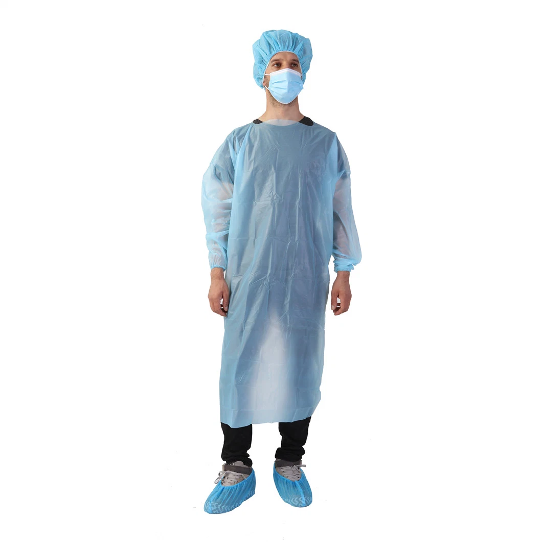 Puños tejidos Ropa de trabajo de aislamiento de Nivel 1 Bata /30gramos Nonwoven vestido vestido de PP