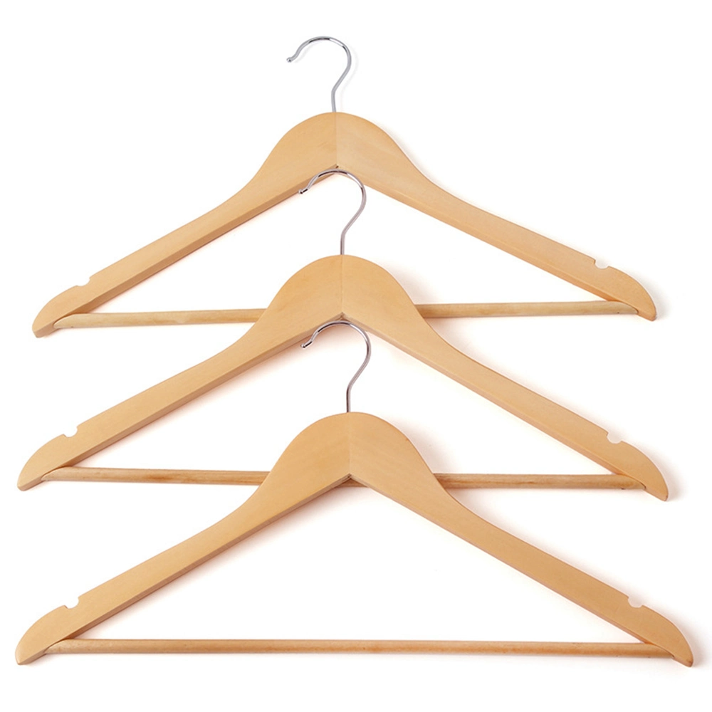 Top Grade Wooden Clothes Hangers (Solid wood) with Trousers Bar/Metal Clips in Natural/Dark/Black/White Color for Shirts/Coats/Suits/Other Luxury Garments