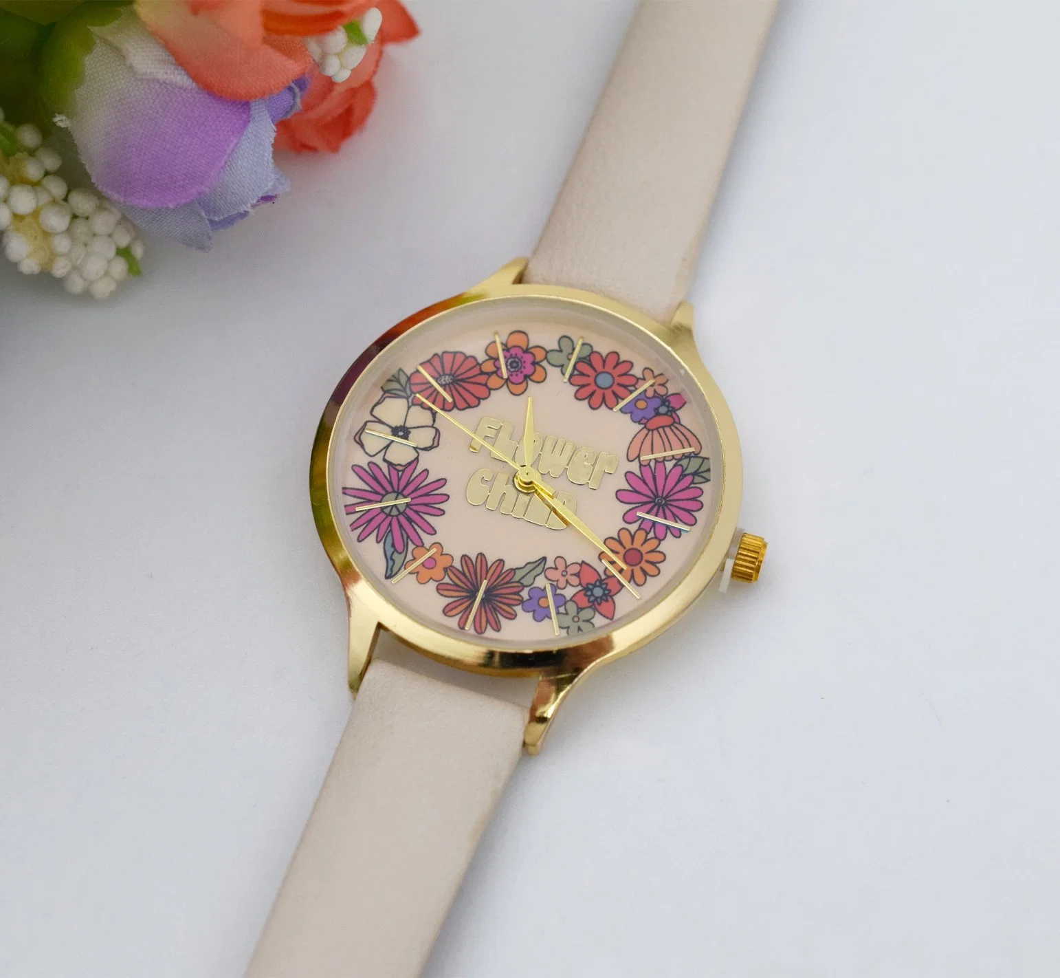 Leather Strap Watch Fashion Promotion Watch Factory OEM Lady Watch Flower Watch