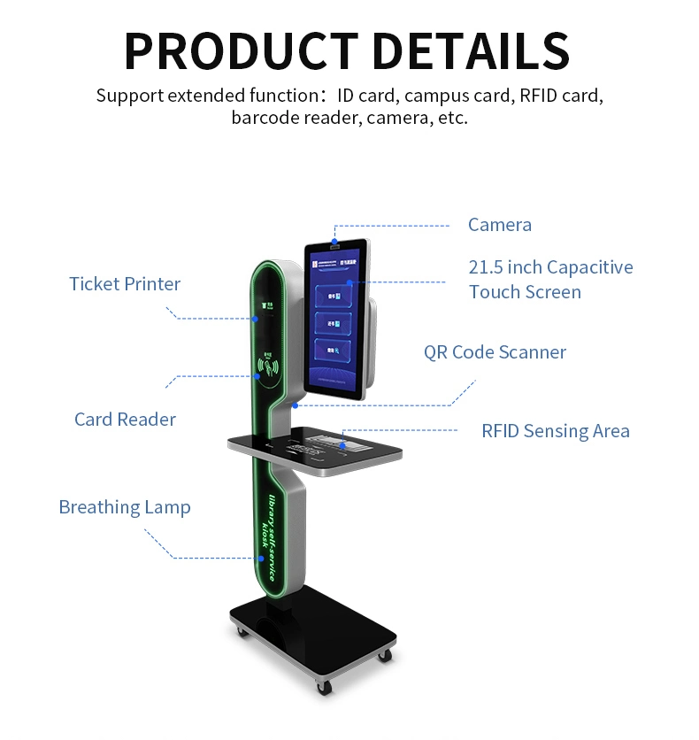 Barcode Reader RFID Self Checkout 21.5 Inch LCD Display Capacitive Touch Screen Self Service Library Kiosk