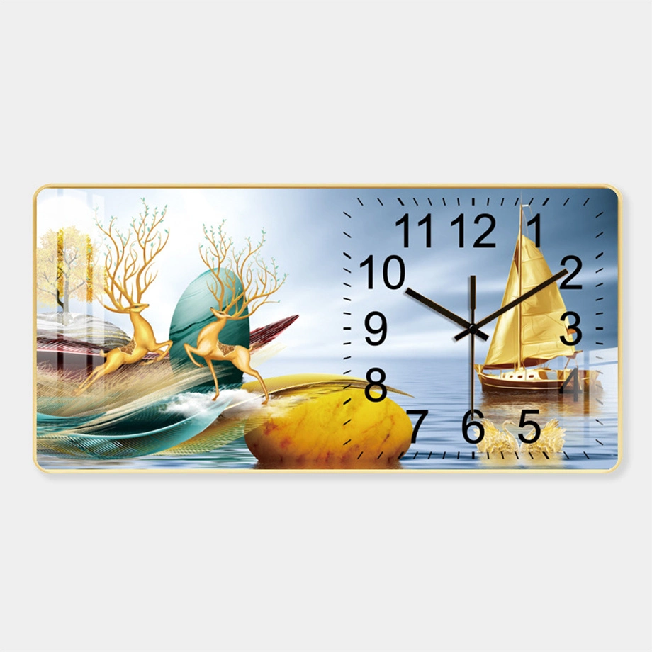 Creative Rectangular Living Room Crystal Porcelain Painting Hanging Wall Quartz Clock