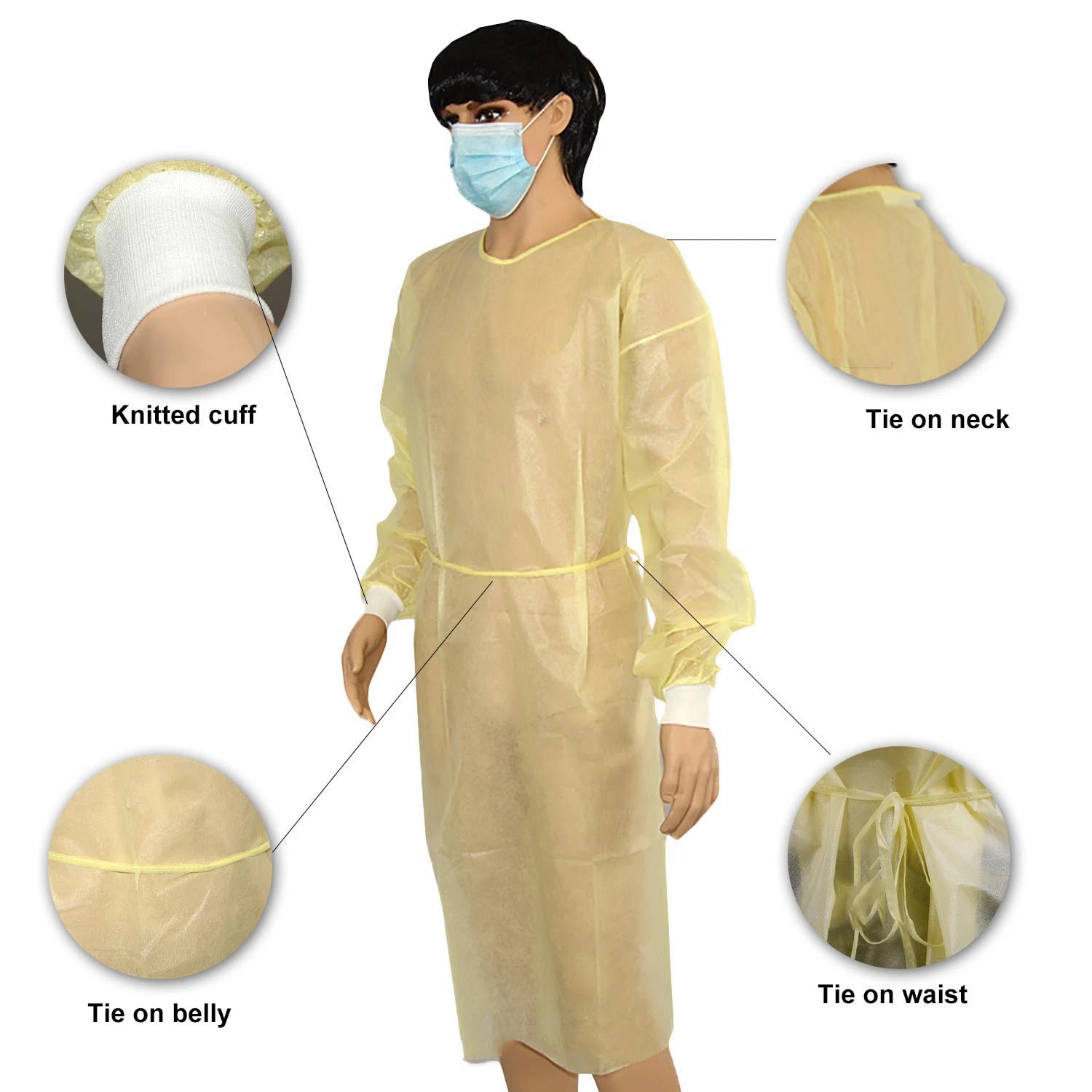 China Supply of Disposable PP+PE Isolation Gown Fluid Resistant Protective Gown in Stock