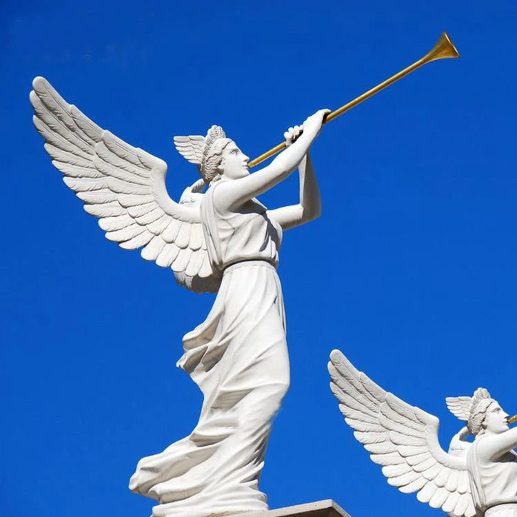 Уличный сад украшение ручной резной Wingged Angel Statue Polished Life Размер Белый мрамор Камень Анхель Статуя