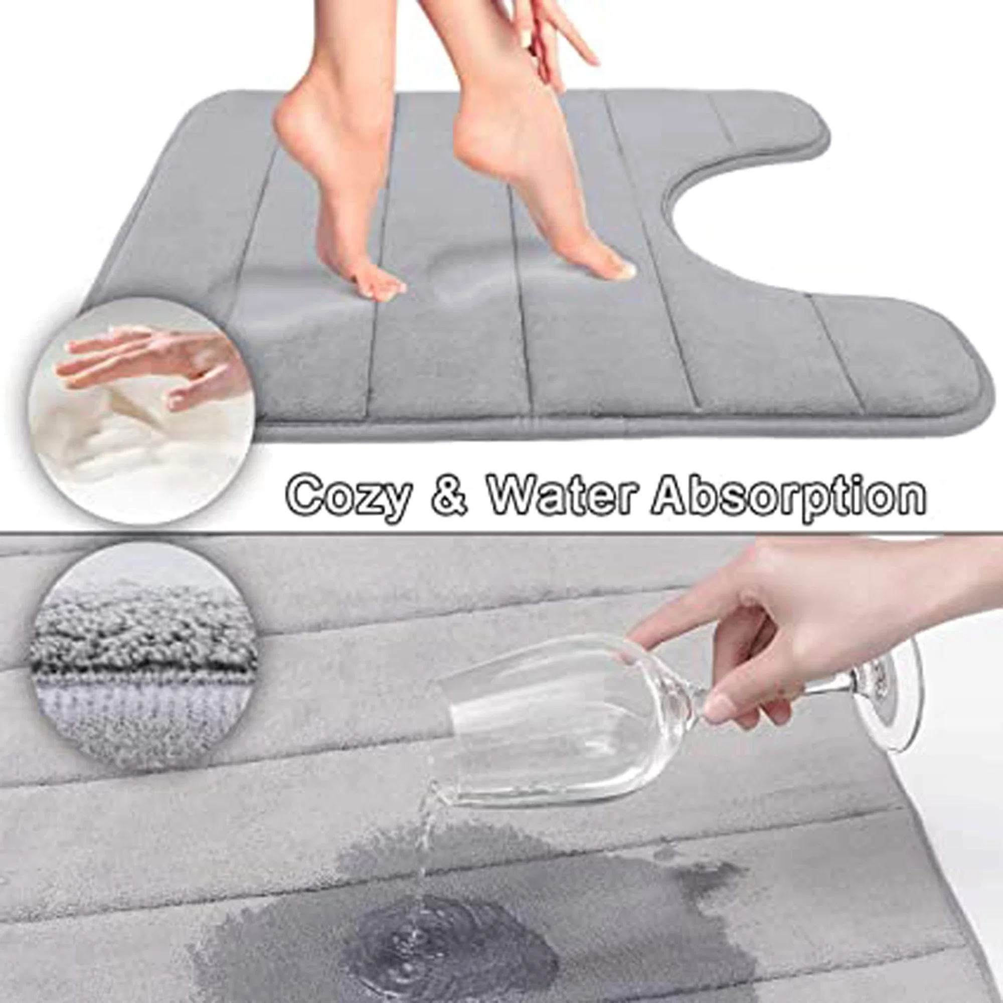 Commode Contour Rug Soft and Comfortable Super Water Absorption for Bathroom Memory Foam Toilet Bath Mat U-Shaped