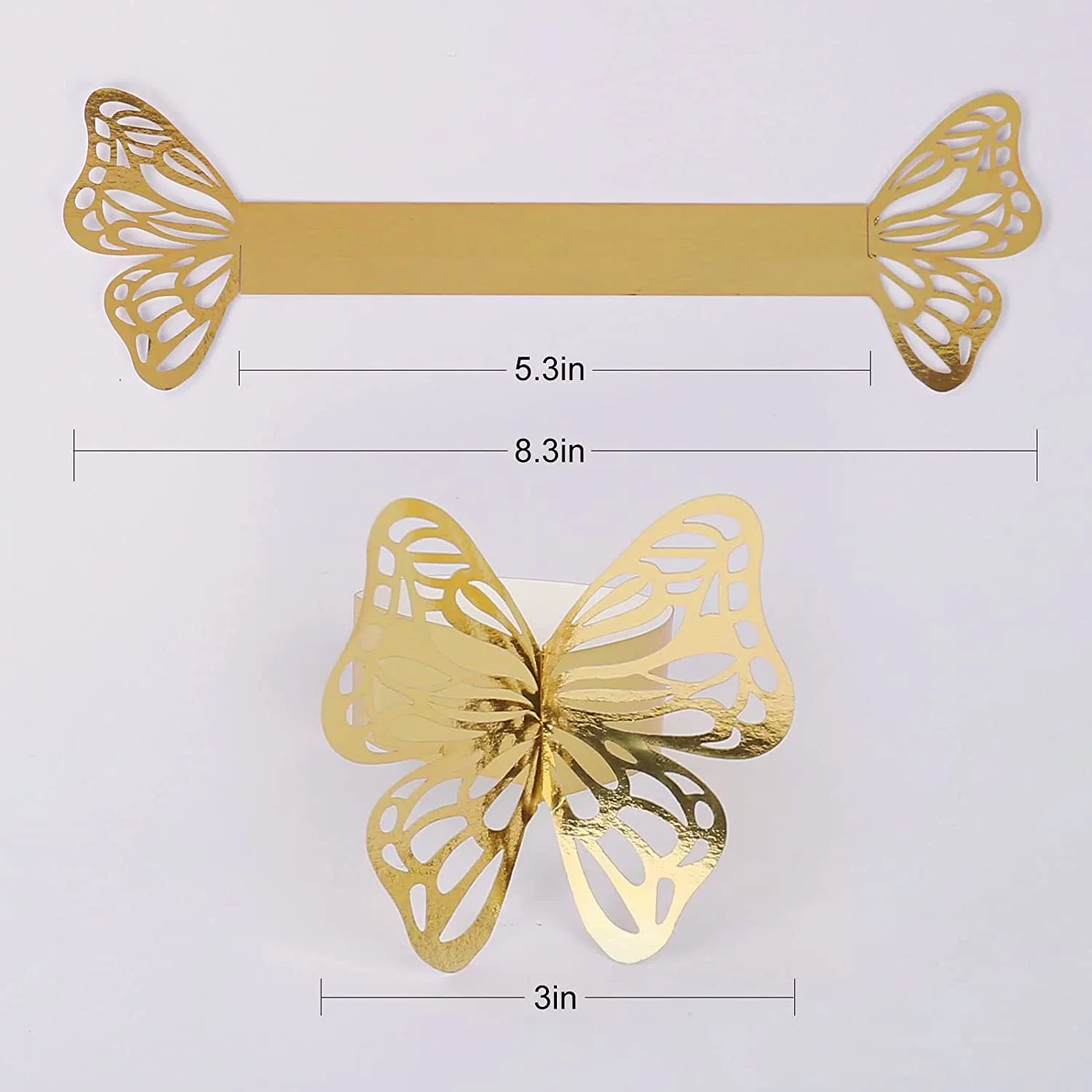 Los anillos de servilleta mariposas 100PCS Conjunto de corte láser 3D de servilleta de plástico titular de hebillas de anillo de boda, decoración de la Mesa de las Partes, la Navidad, la acción de gracias (oro)