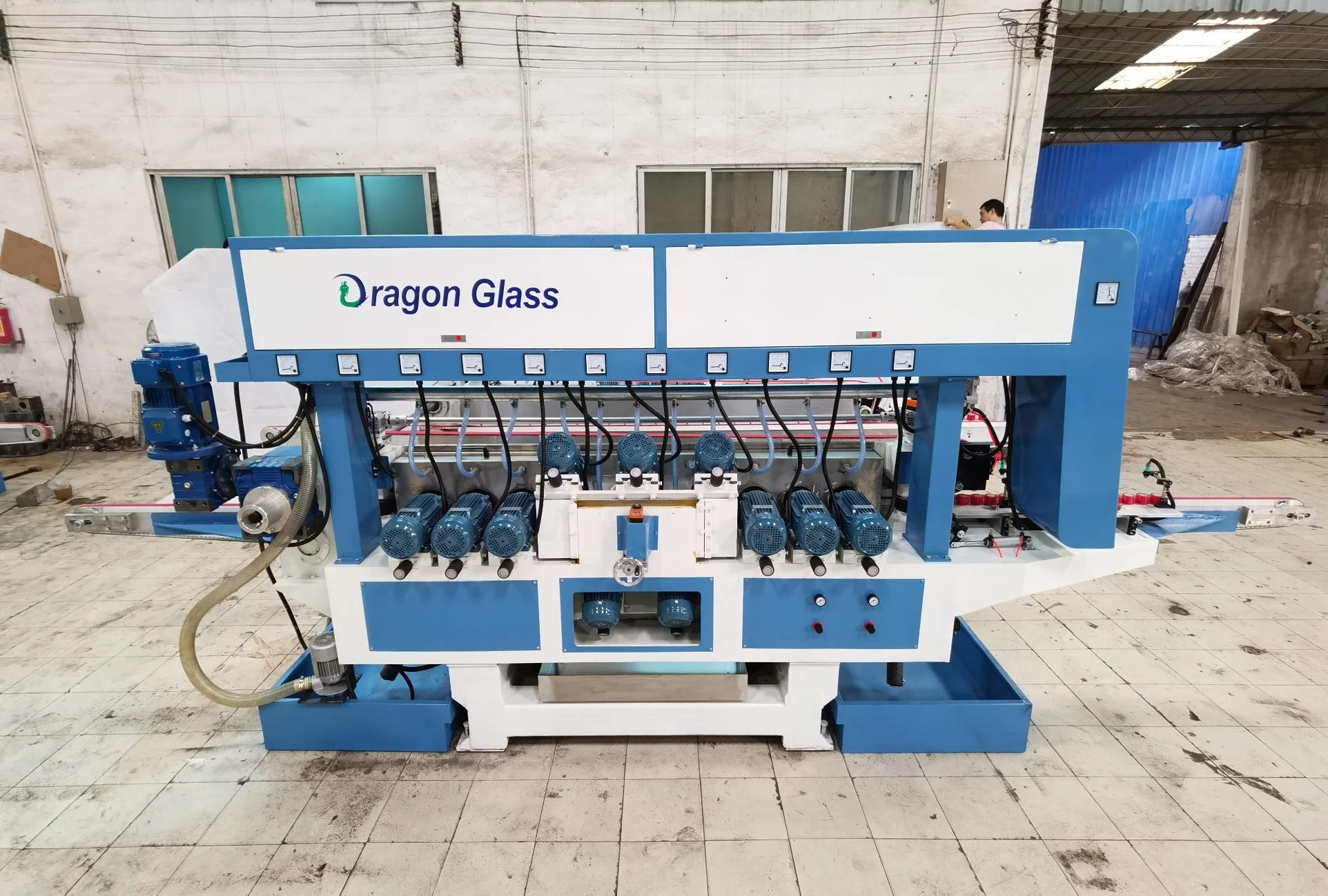 20 Spindle Glass Double Flat Edger & Variable Miter Shape Mitering Beveling Washing Notching Drilling Engraving Sandblasting Breaking Polishing Edging Machine