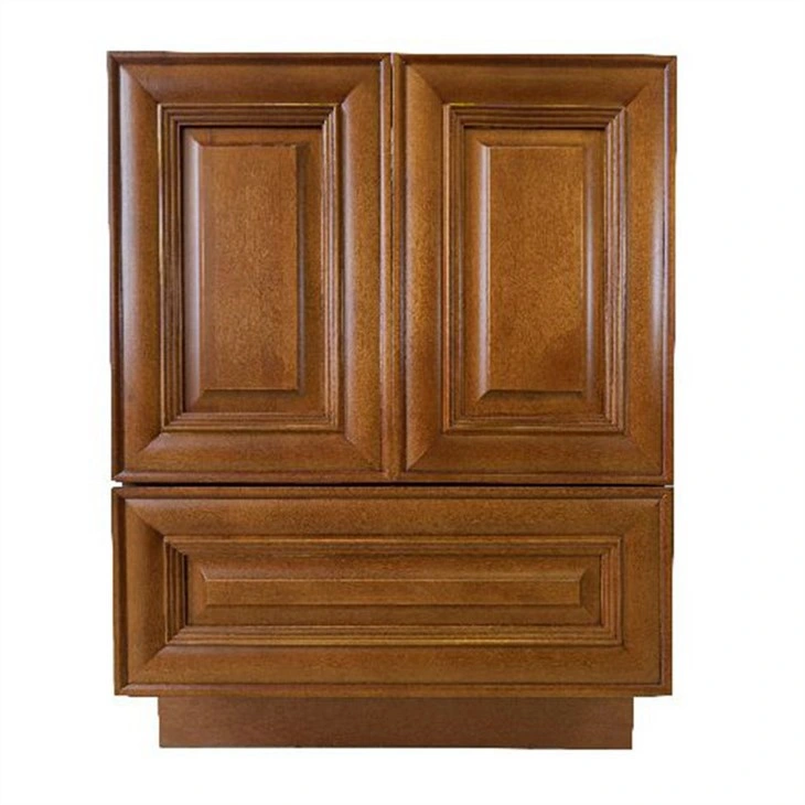 Meuble de toilette marron clair de 30 cm avec lavabo simple en bois massif Armoire