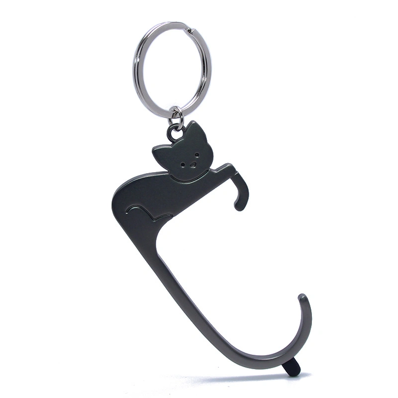 Metal Keychains Custom Purse Hook Cute Cat Multi Function Contactless Safety Tool Hand Free Safety Keychain